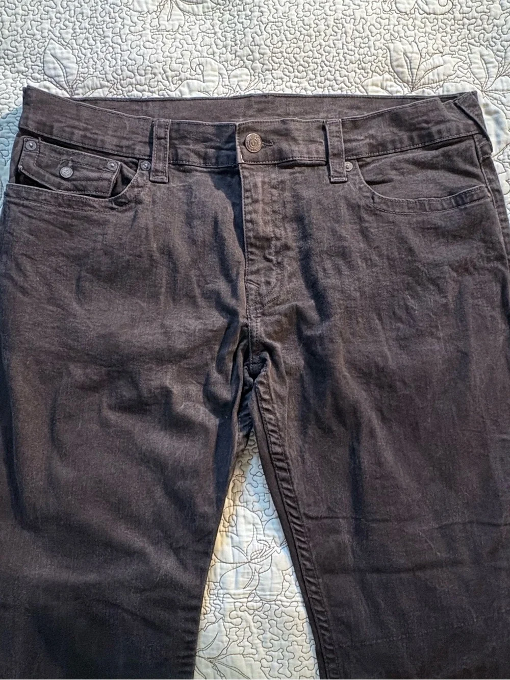 True Religion Ricky Made in USA Relaxed Straight Jeans Black Wash Denim Sz 40🧡